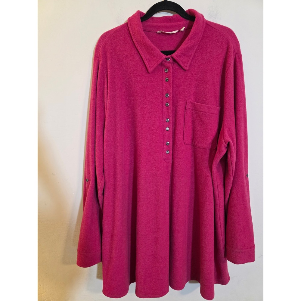 Soft‎ Surroundings Magenta Pink Fleece Tunic Roll Tab Sleeve Top 3X 5FW99